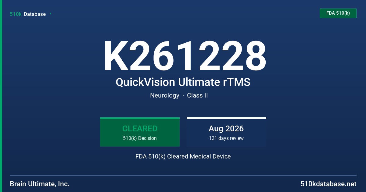 K261228 QuickVision Ultimate rTMS FDA 510(k) Cleared Medical Device