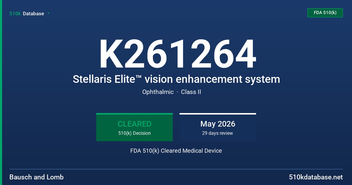 K261264 Stellaris Elite™ vision enhancement system FDA 510(k) Cleared Medical Device