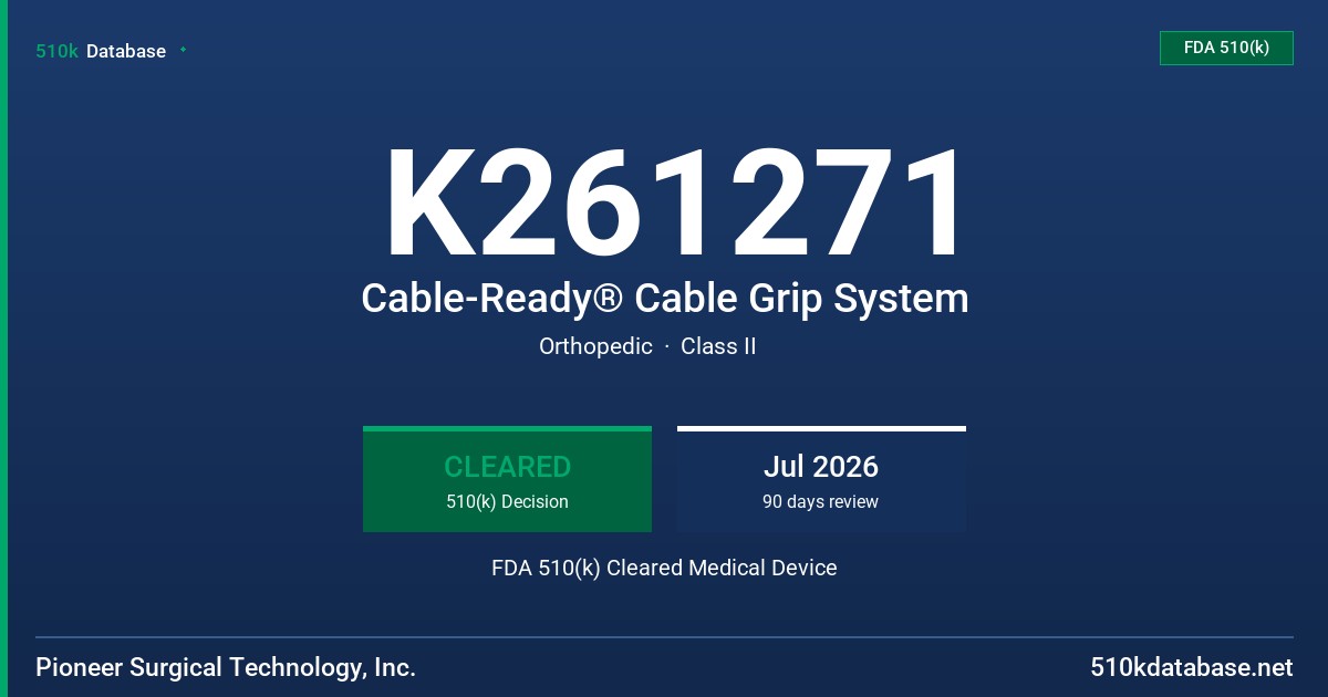 K261271 Cable-Ready® Cable Grip System FDA 510(k) Cleared Medical Device