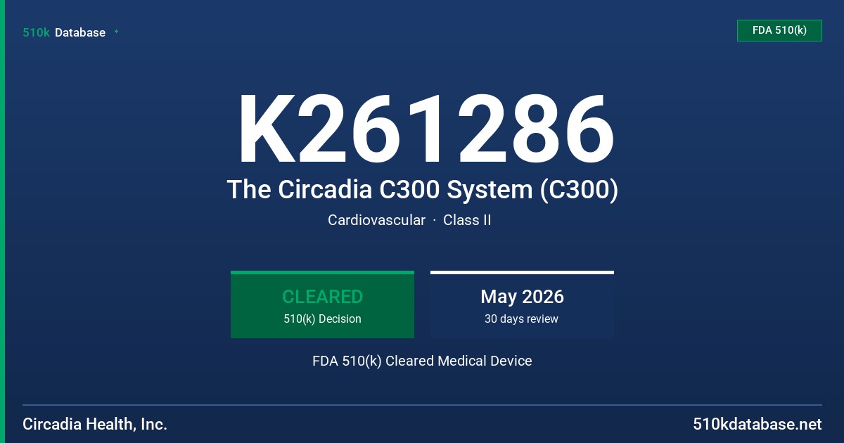 K261286 The Circadia C300 System (C300) FDA 510(k) Cleared Medical Device