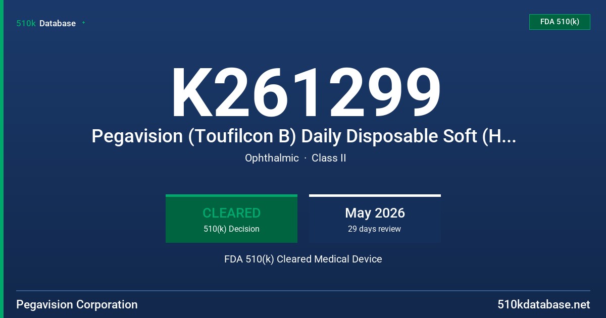 K261299 Pegavision (Toufilcon B) Daily Disposable Soft (Hydrophilic) Contact Lenses FDA 510(k) Cleared Medical Device