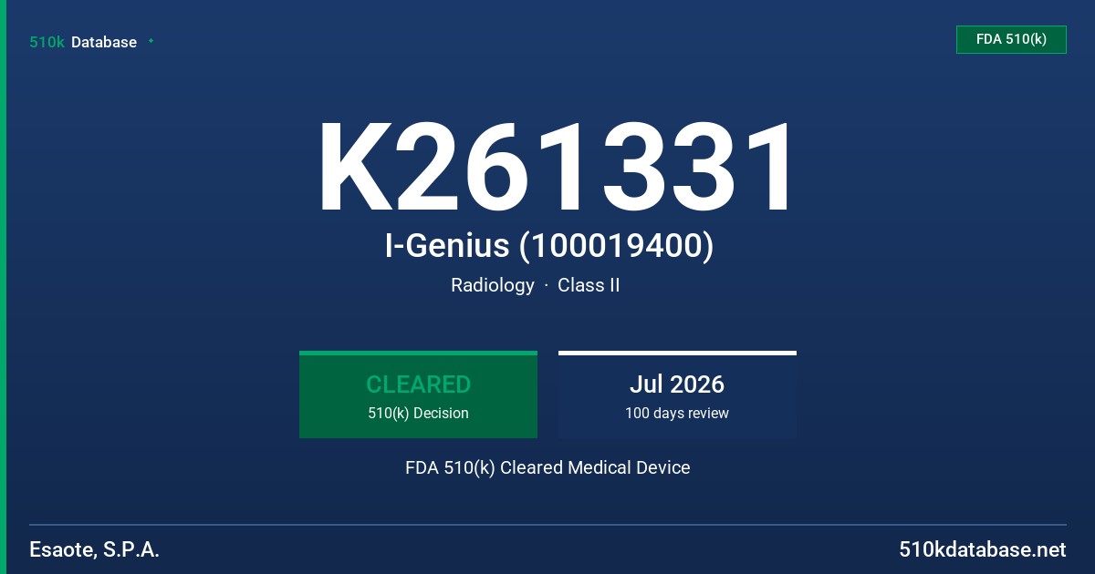 K261331 I-Genius (100019400) FDA 510(k) Cleared Medical Device