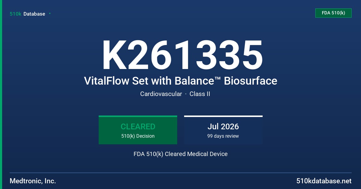 K261335 VitalFlow Set with Balance™ Biosurface FDA 510(k) Cleared Medical Device