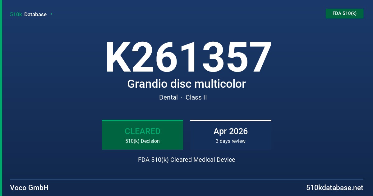 K261357 Grandio disc multicolor FDA 510(k) Cleared Medical Device
