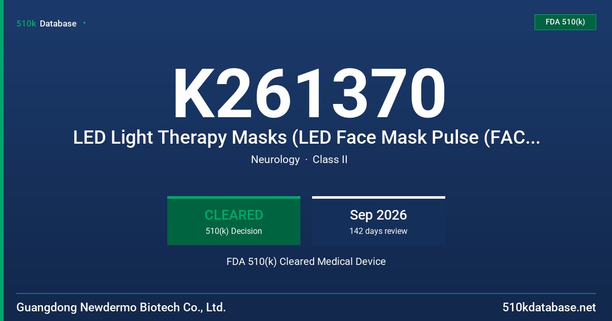 K261370 LED Light Therapy Masks (LED Face Mask Pulse (FAC06NA)) FDA 510(k) Cleared Medical Device