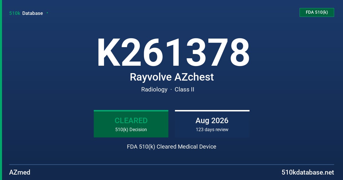 K261378 Rayvolve AZchest FDA 510(k) Cleared Medical Device