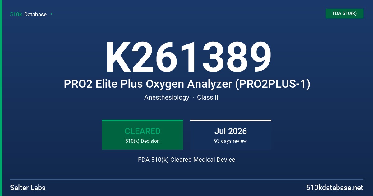 K261389 PRO2 Elite Plus Oxygen Analyzer (PRO2PLUS-1) FDA 510(k) Cleared Medical Device
