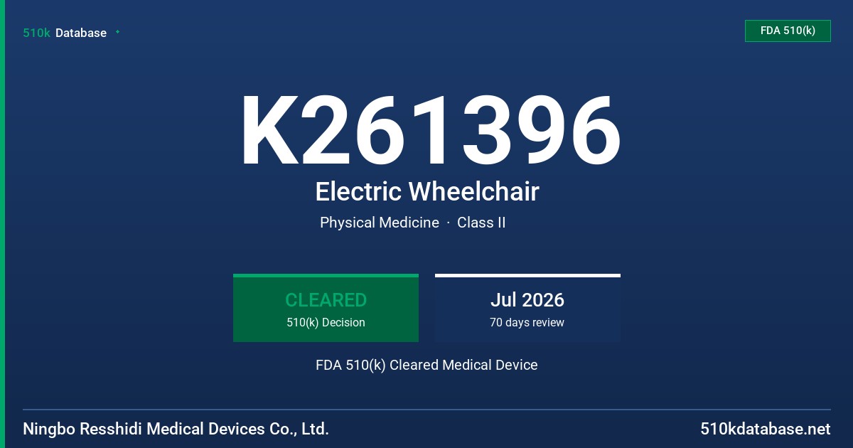 K261396 Electric Wheelchair FDA 510(k) Cleared Medical Device