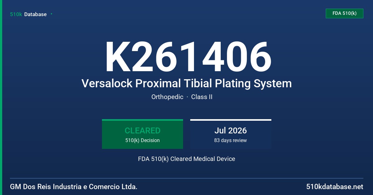 K261406 Versalock Proximal Tibial Plating System FDA 510(k) Cleared Medical Device