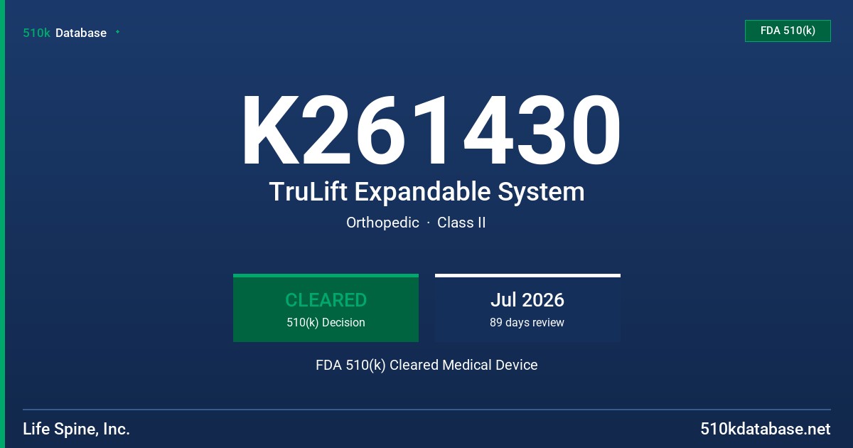 K261430 TruLift Expandable System FDA 510(k) Cleared Medical Device