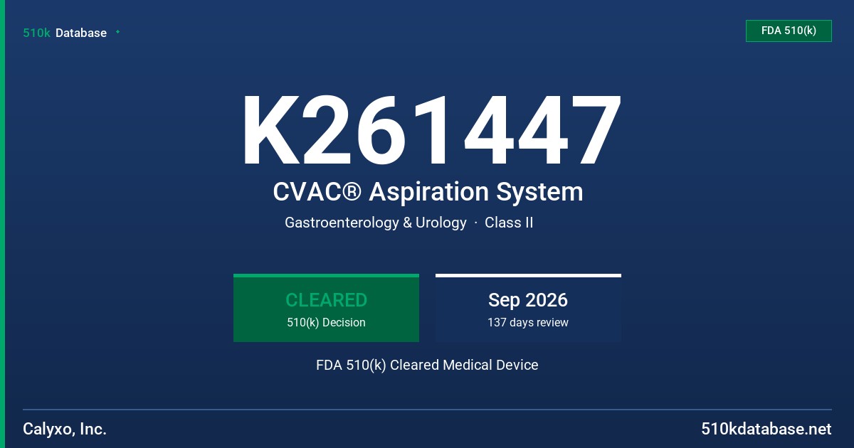 K261447 CVAC® Aspiration System FDA 510(k) Cleared Medical Device
