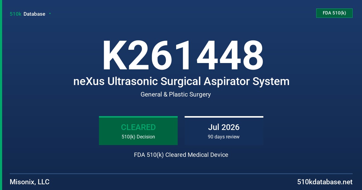 K261448 neXus Ultrasonic Surgical Aspirator System FDA 510(k) Cleared Medical Device