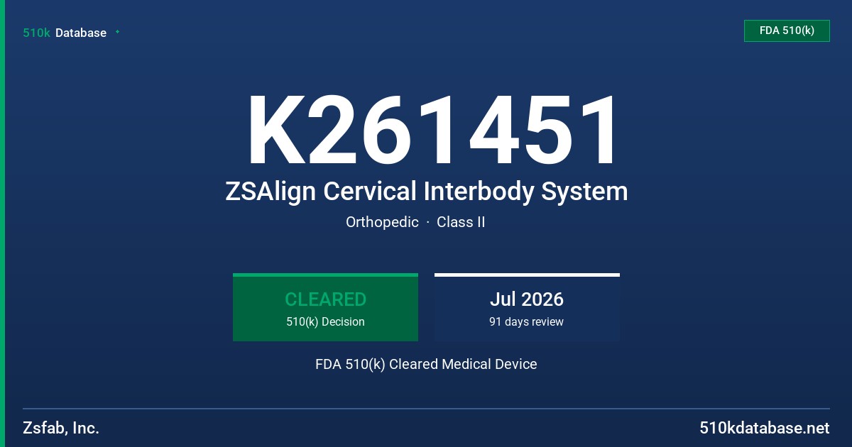 K261451 ZSAlign Cervical Interbody System FDA 510(k) Cleared Medical Device