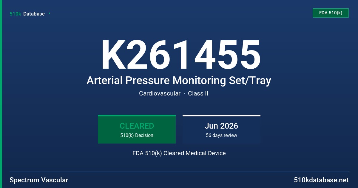 K261455 Arterial Pressure Monitoring Set/Tray FDA 510(k) Cleared Medical Device