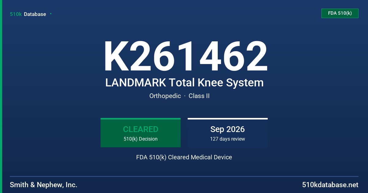 K261462 LANDMARK Total Knee System FDA 510(k) Cleared Medical Device