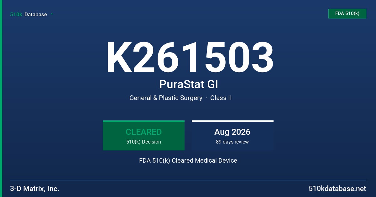 K261503 PuraStat GI FDA 510(k) Cleared Medical Device
