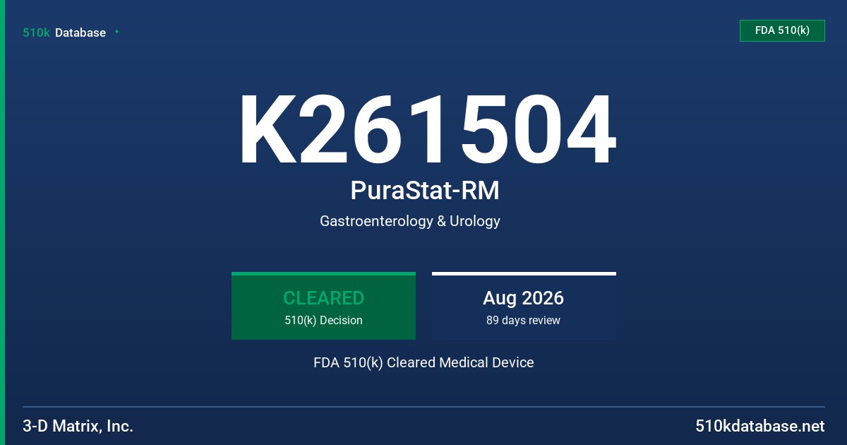 K261504 PuraStat-RM FDA 510(k) Cleared Medical Device
