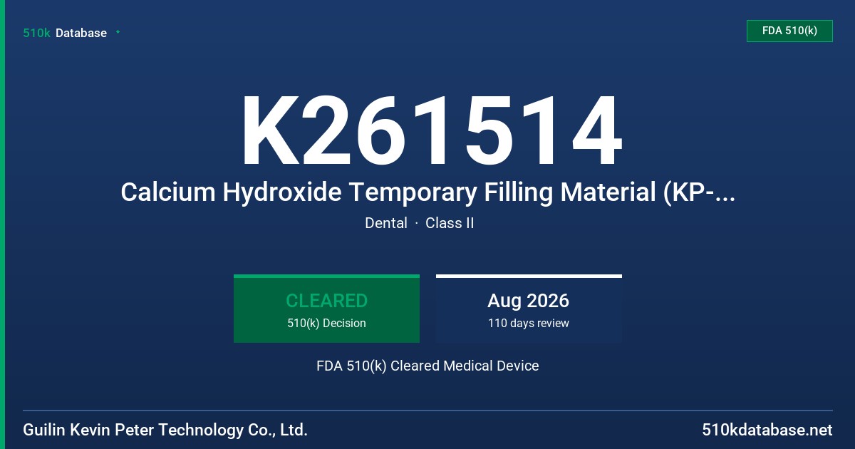 K261514 Calcium Hydroxide Temporary Filling Material (KP-Cal) FDA 510(k) Cleared Medical Device