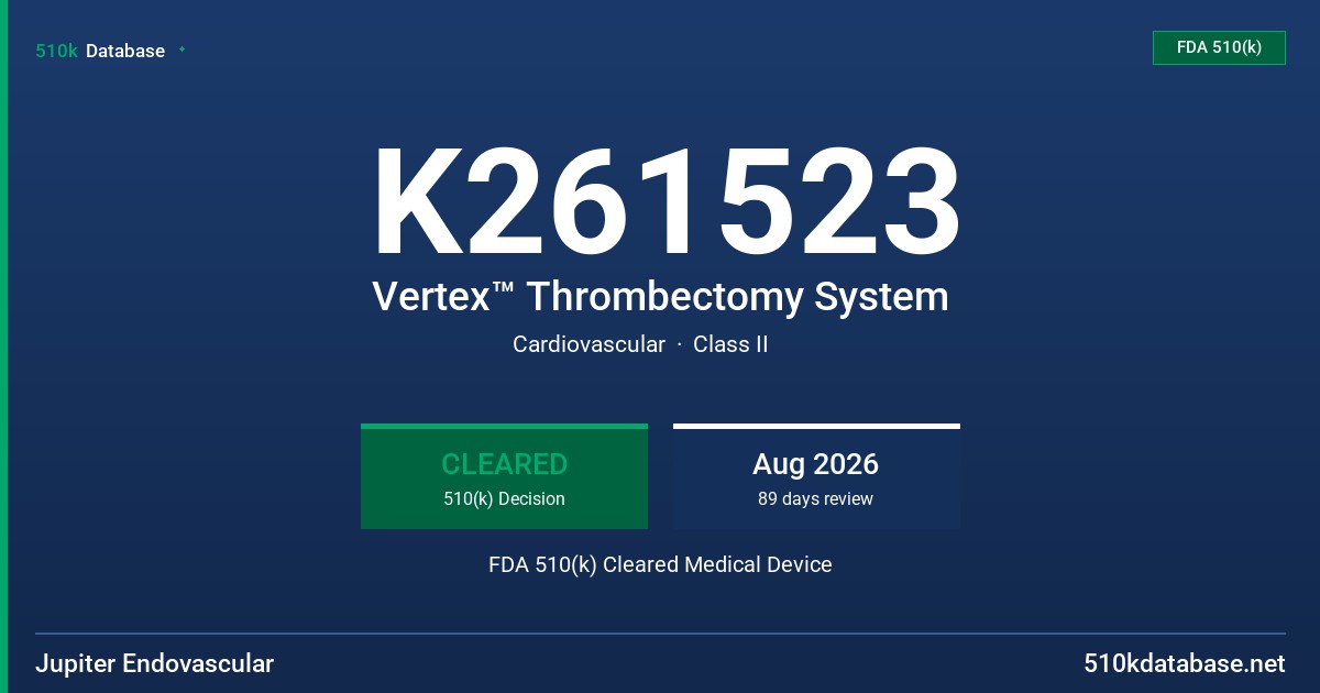 K261523 Vertex™ Thrombectomy System FDA 510(k) Cleared Medical Device