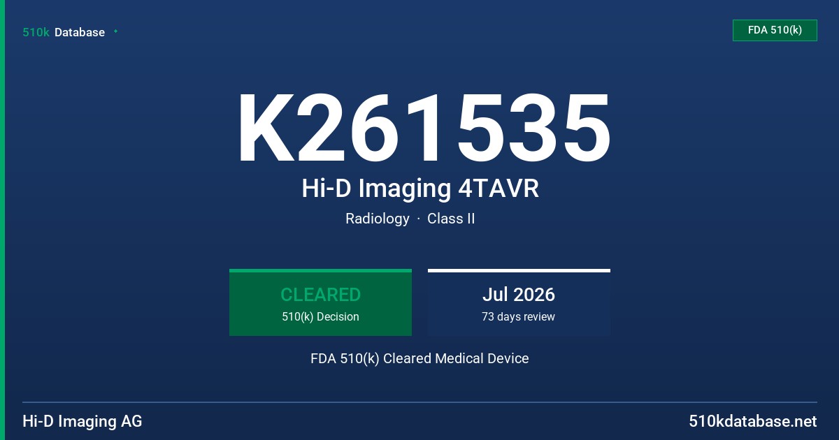 K261535 Hi-D Imaging 4TAVR FDA 510(k) Cleared Medical Device