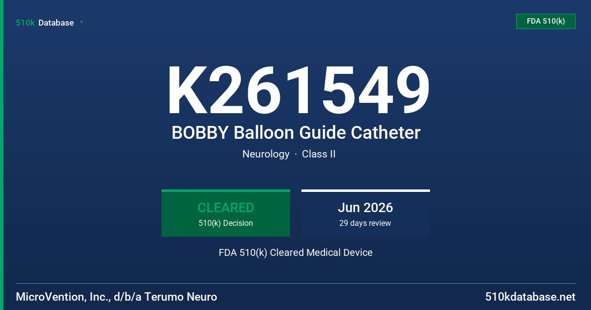 K261549 BOBBY Balloon Guide Catheter FDA 510(k) Cleared Medical Device