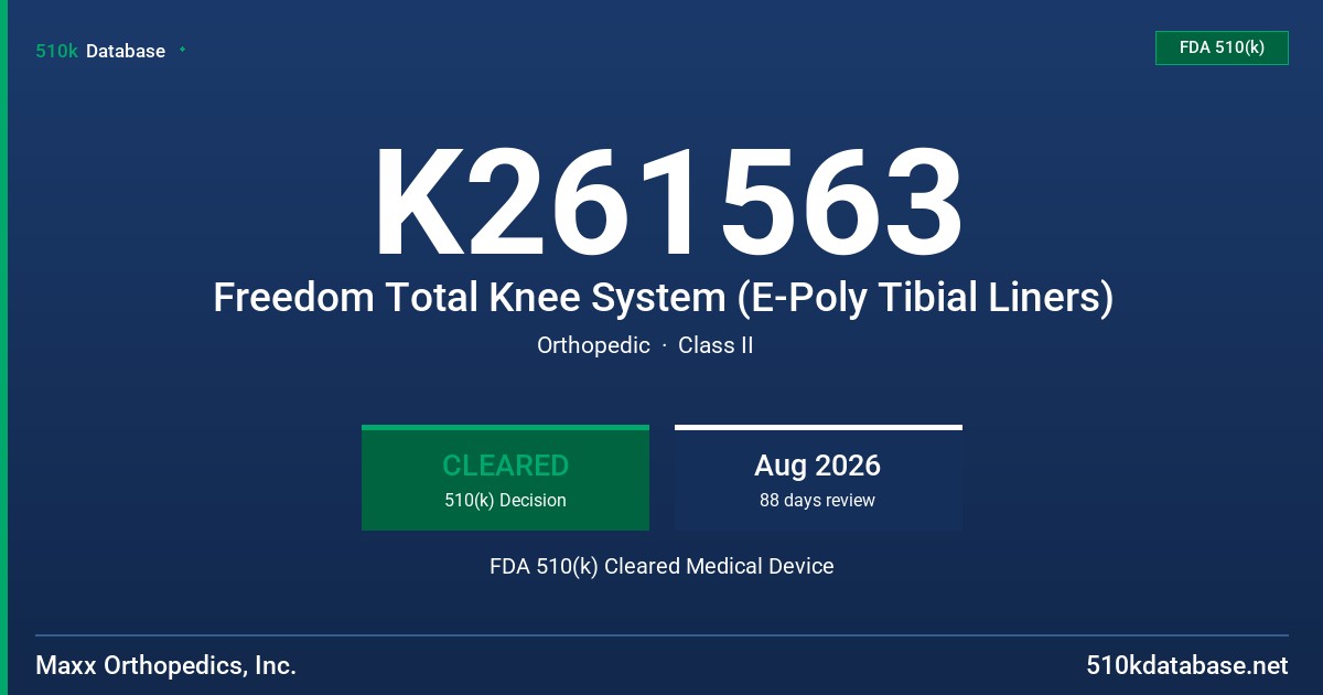 K261563 Freedom Total Knee System (E-Poly Tibial Liners) FDA 510(k) Cleared Medical Device