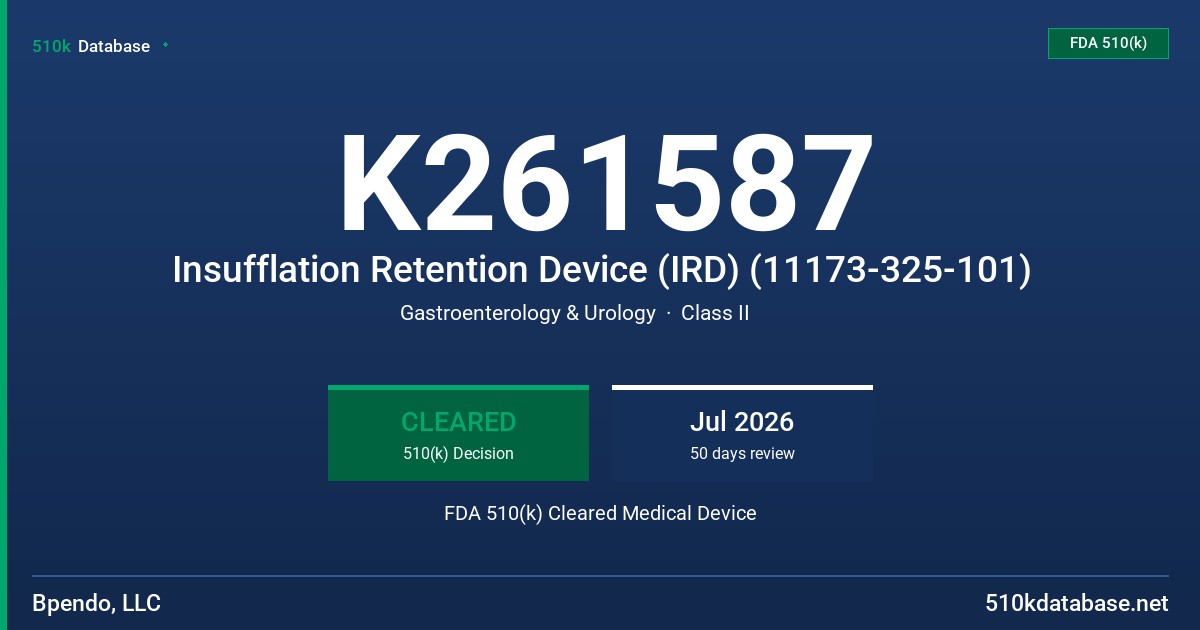 K261587 Insufflation Retention Device (IRD) (11173-325-101) FDA 510(k) Cleared Medical Device