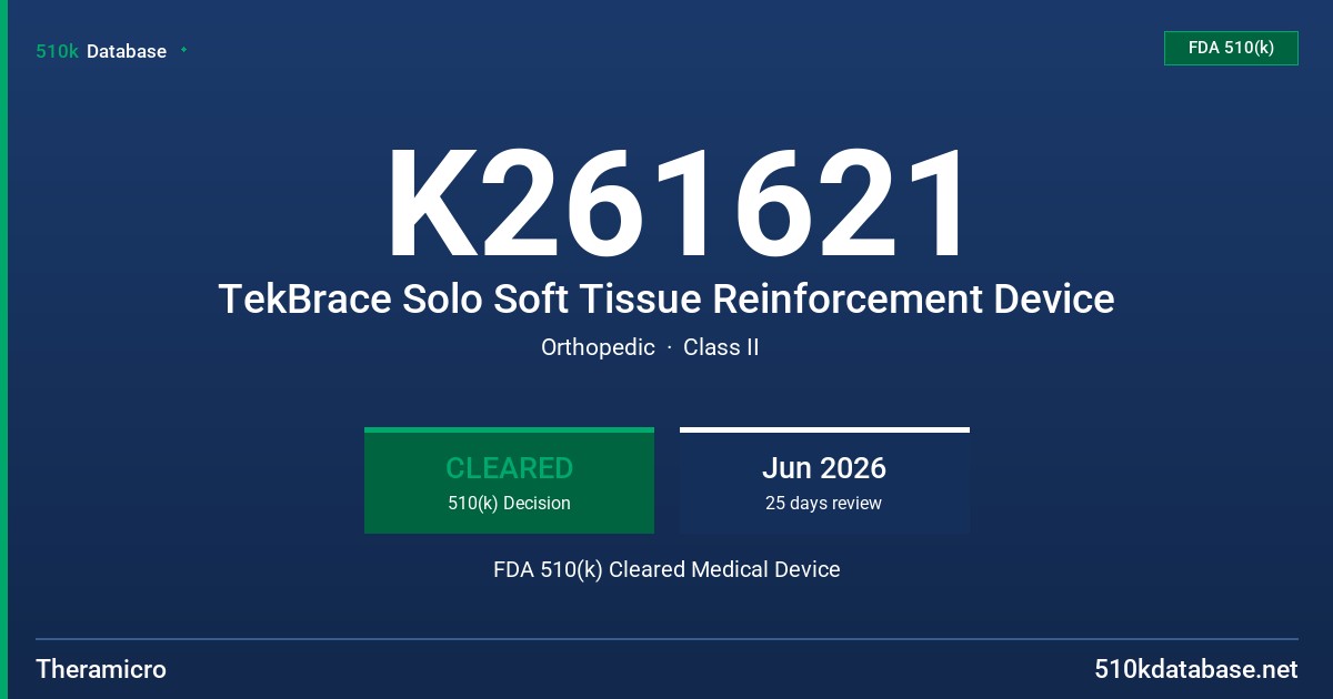 K261621 TekBrace Solo Soft Tissue Reinforcement Device FDA 510(k) Cleared Medical Device