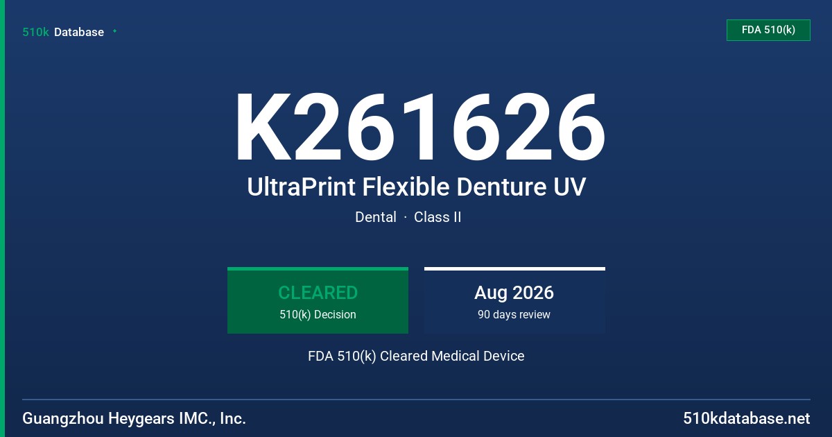 K261626 UltraPrint Flexible Denture UV FDA 510(k) Cleared Medical Device