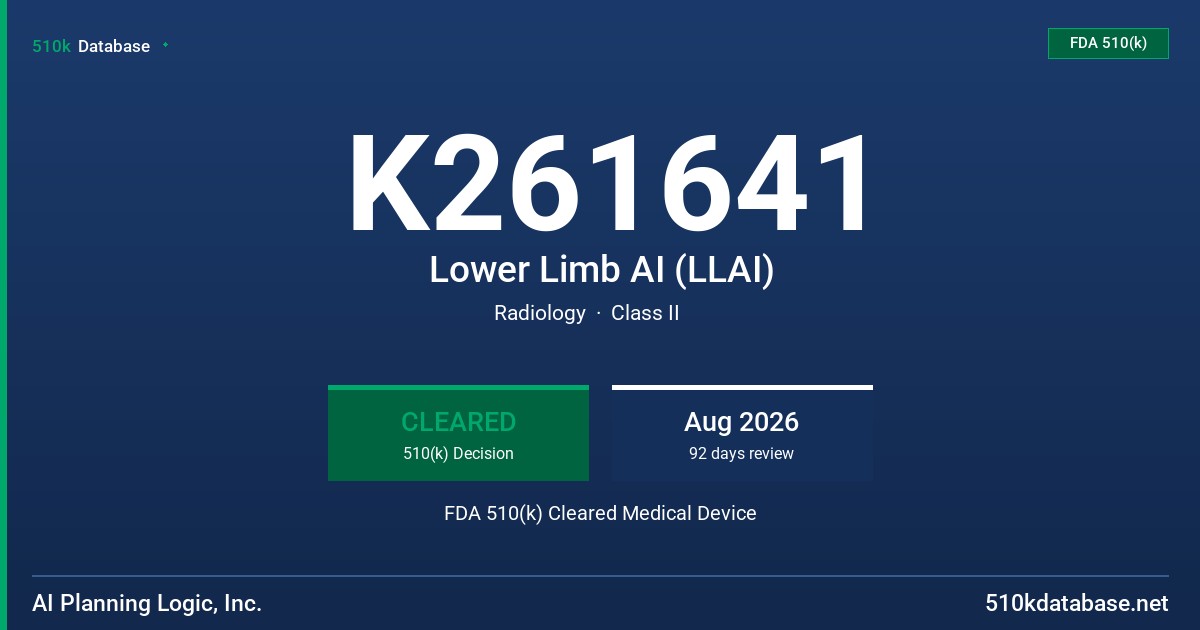 K261641 Lower Limb AI (LLAI) FDA 510(k) Cleared Medical Device