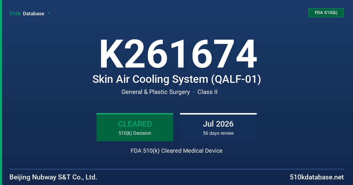 K261674 Skin Air Cooling System (QALF-01) FDA 510(k) Cleared Medical Device