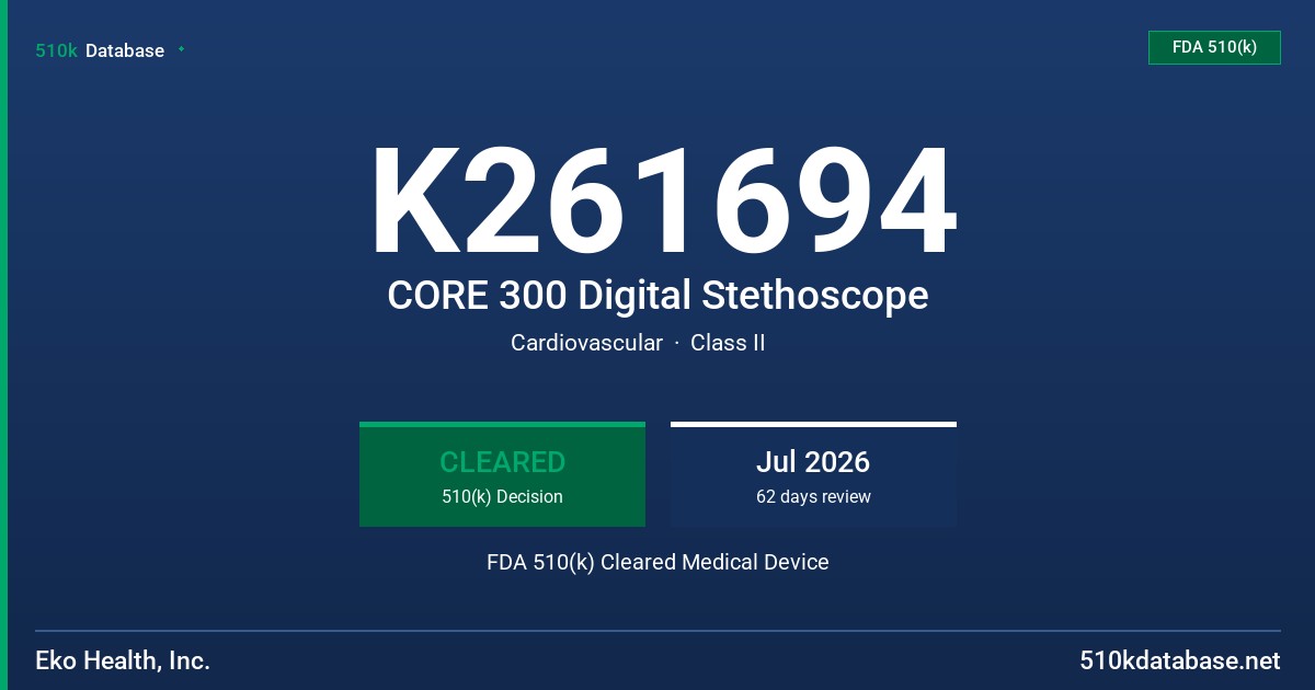 K261694 CORE 300 Digital Stethoscope FDA 510(k) Cleared Medical Device