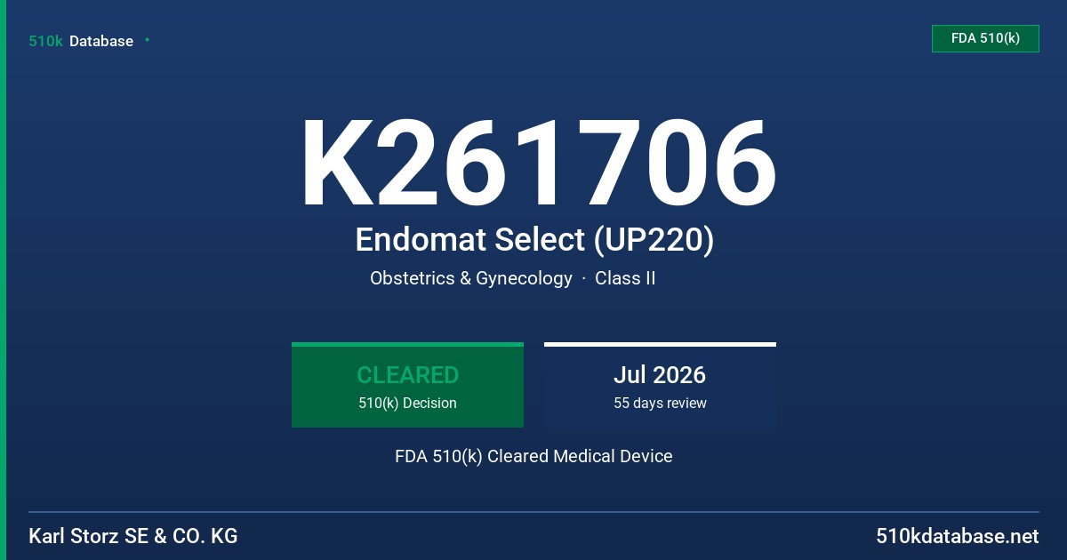 K261706 Endomat Select (UP220) FDA 510(k) Cleared Medical Device