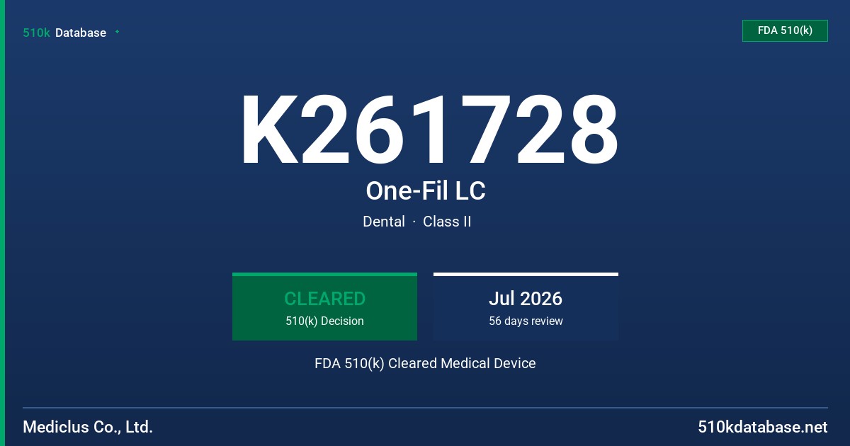 K261728 One-Fil LC FDA 510(k) Cleared Medical Device