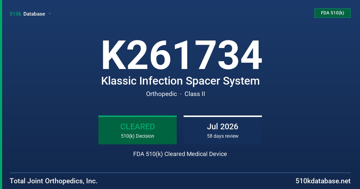 K261734 Klassic Infection Spacer System FDA 510(k) Cleared Medical Device