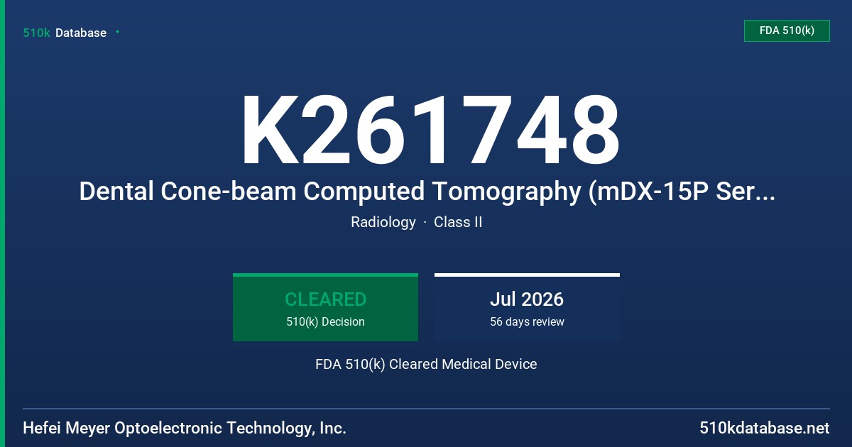 K261748 Dental Cone-beam Computed Tomography (mDX-15P Series) FDA 510(k) Cleared Medical Device