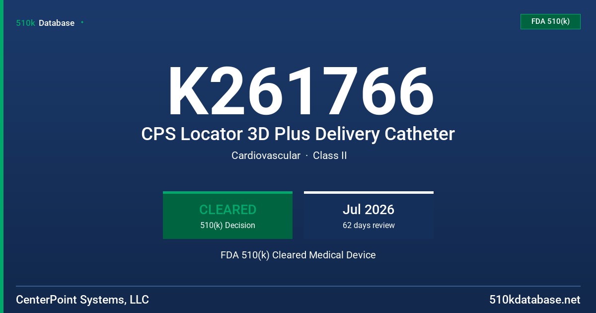 K261766 CPS Locator 3D Plus Delivery Catheter FDA 510(k) Cleared Medical Device