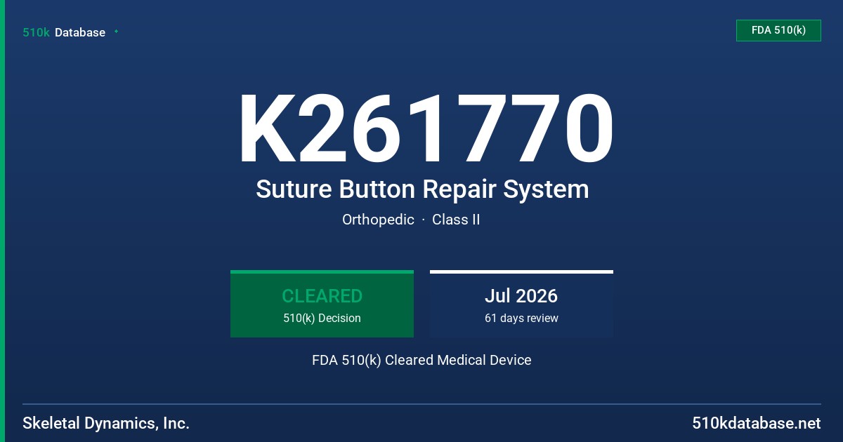 K261770 Suture Button Repair System FDA 510(k) Cleared Medical Device