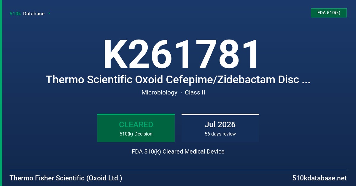K261781 Thermo Scientific Oxoid Cefepime/Zidebactam Disc (30/30 µg) FPZ60 FDA 510(k) Cleared Medical Device