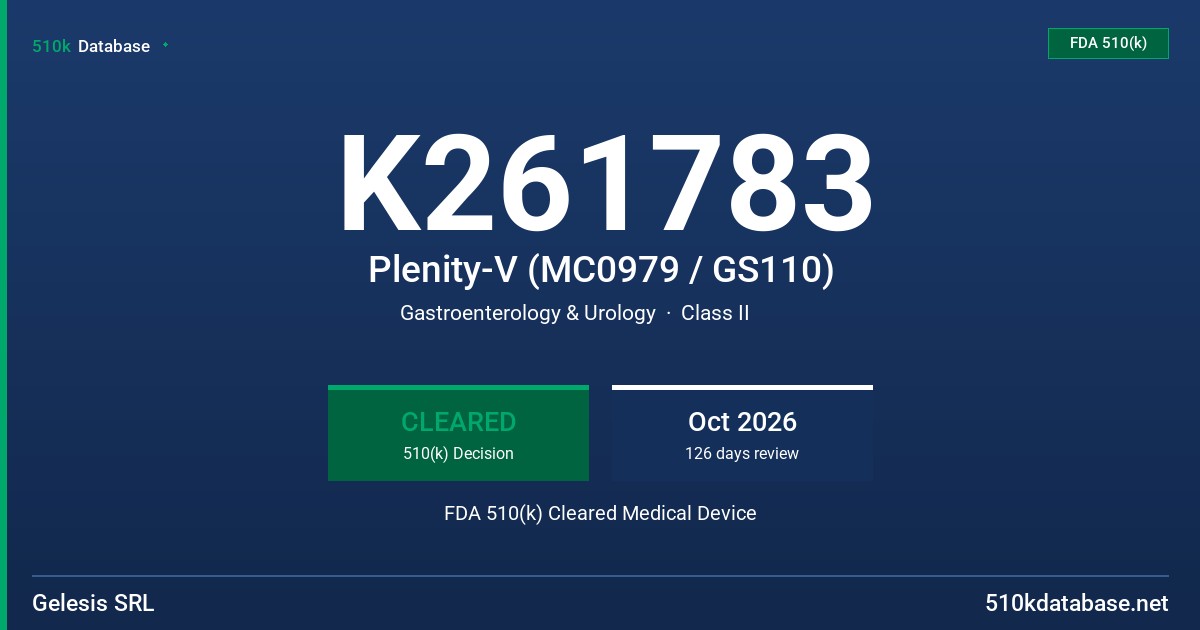 K261783 Plenity-V (MC0979 / GS110) FDA 510(k) Cleared Medical Device