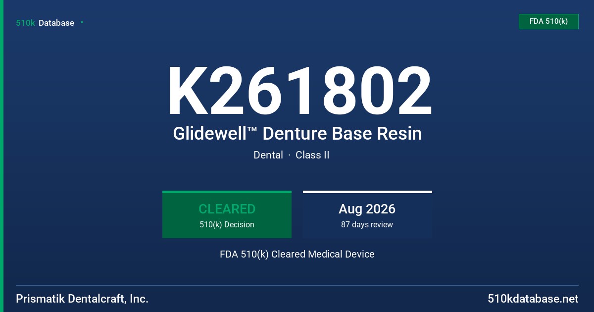 K261802 Glidewell™ Denture Base Resin FDA 510(k) Cleared Medical Device