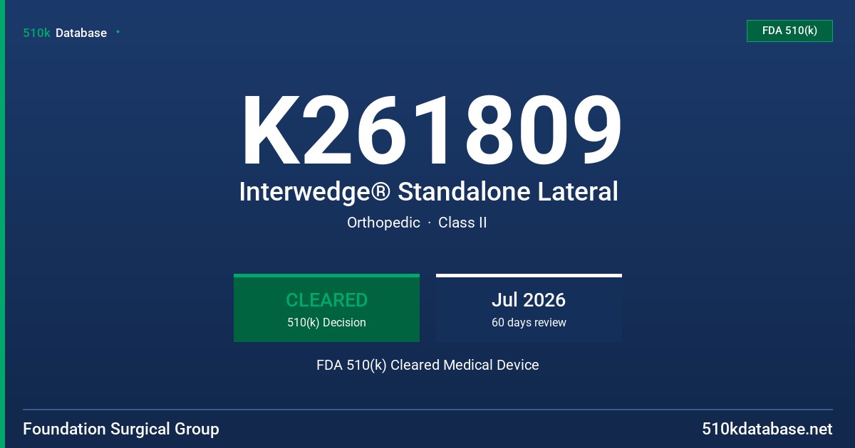 K261809 Interwedge® Standalone Lateral FDA 510(k) Cleared Medical Device