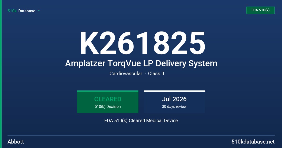 K261825 Amplatzer TorqVue LP Delivery System FDA 510(k) Cleared Medical Device
