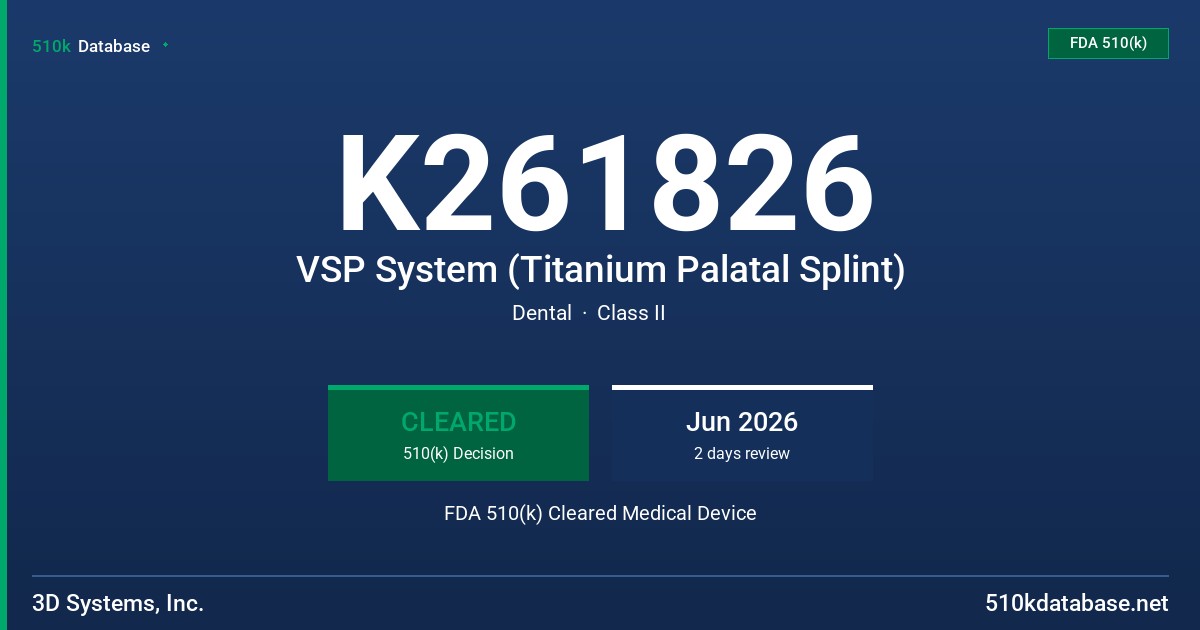 K261826 VSP System (Titanium Palatal Splint) FDA 510(k) Cleared Medical Device