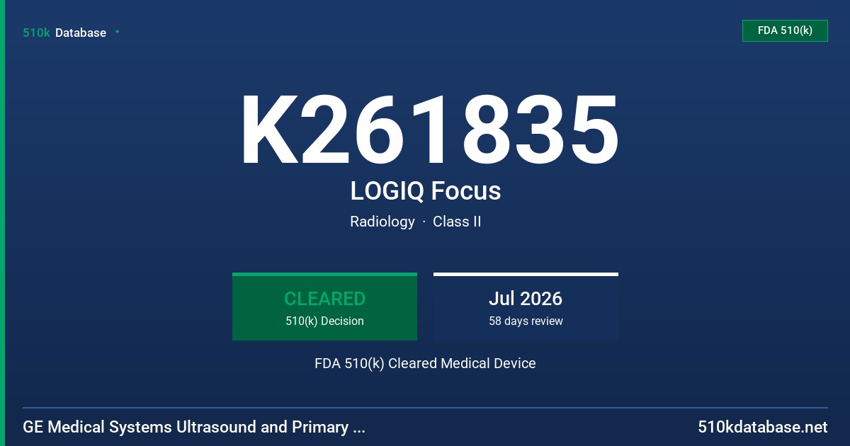 K261835 LOGIQ Focus FDA 510(k) Cleared Medical Device