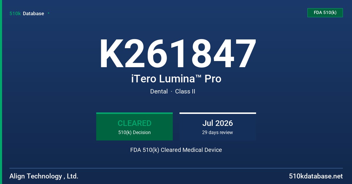 K261847 iTero Lumina™ Pro FDA 510(k) Cleared Medical Device