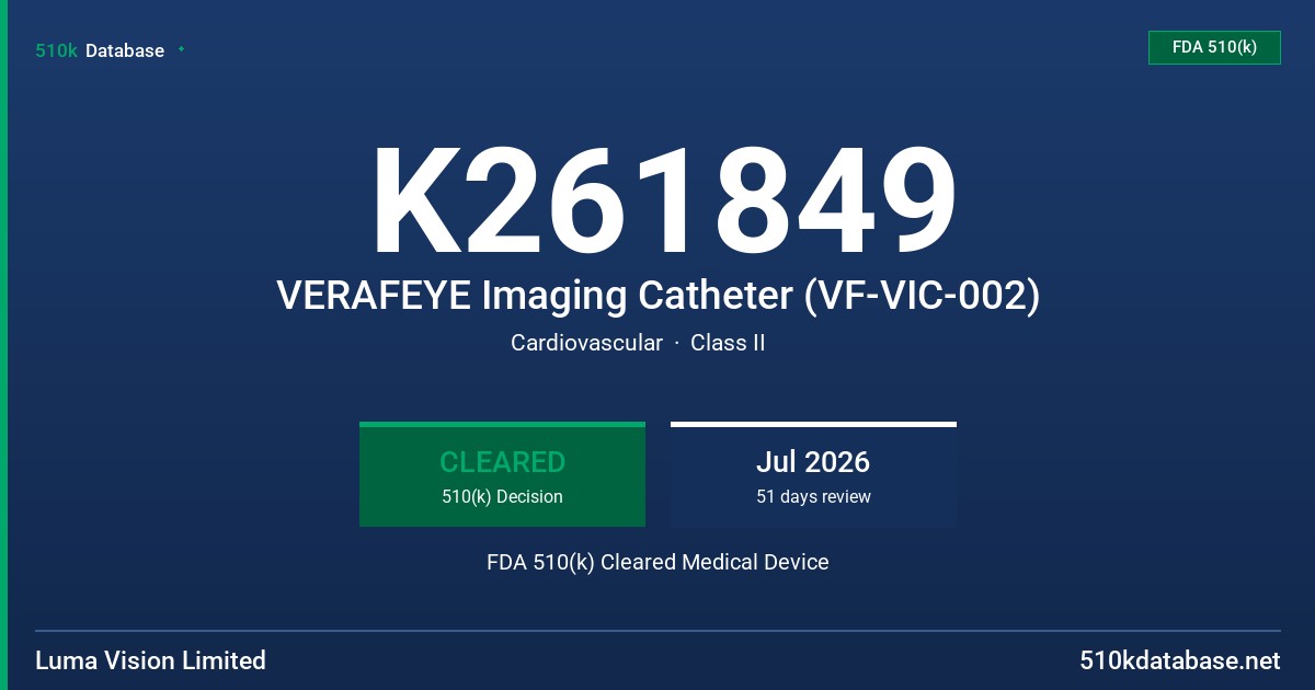 K261849 VERAFEYE Imaging Catheter (VF-VIC-002) FDA 510(k) Cleared Medical Device
