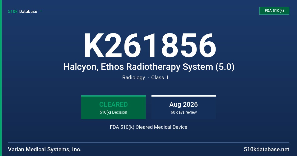 K261856 Halcyon, Ethos Radiotherapy System (5.0) FDA 510(k) Cleared Medical Device