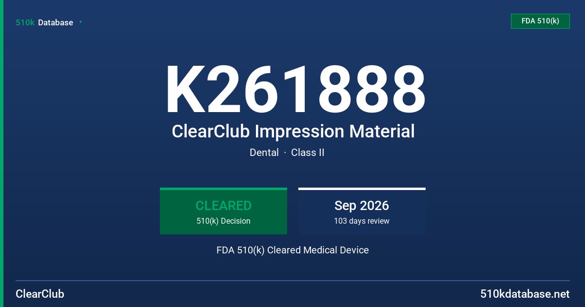 K261888 ClearClub Impression Material FDA 510(k) Cleared Medical Device