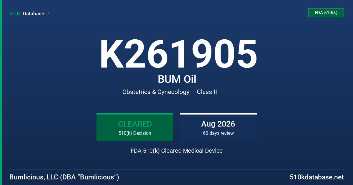 K261905 BUM Oil FDA 510(k) Cleared Medical Device
